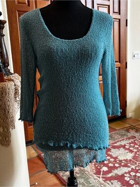 Van Klee tissue knit sweater With Beaded Scarf turquoise blue one size